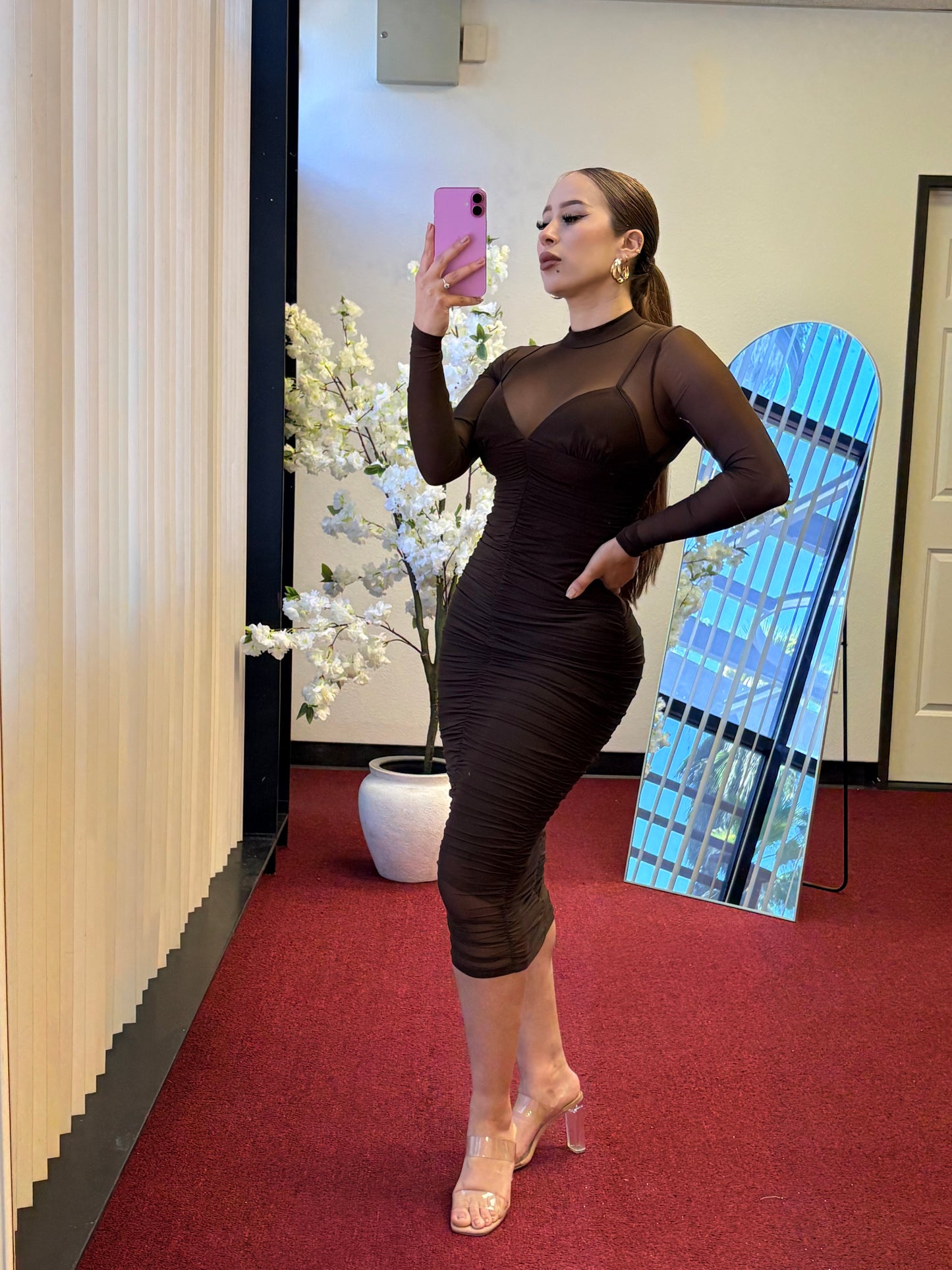 In Chocolate Mesh Midi Dress